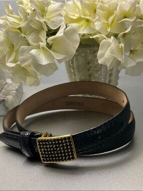 Carlisle Black Snake Skin Leather Belt with Crystal-Trim Buckle